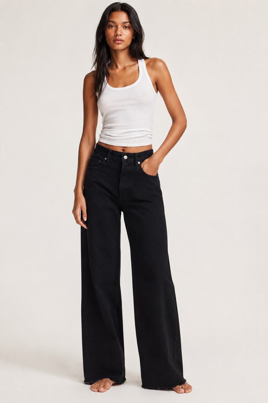 Zara TRF High Waist Wide Leg Black Denim Jeans Womens Size 12 New